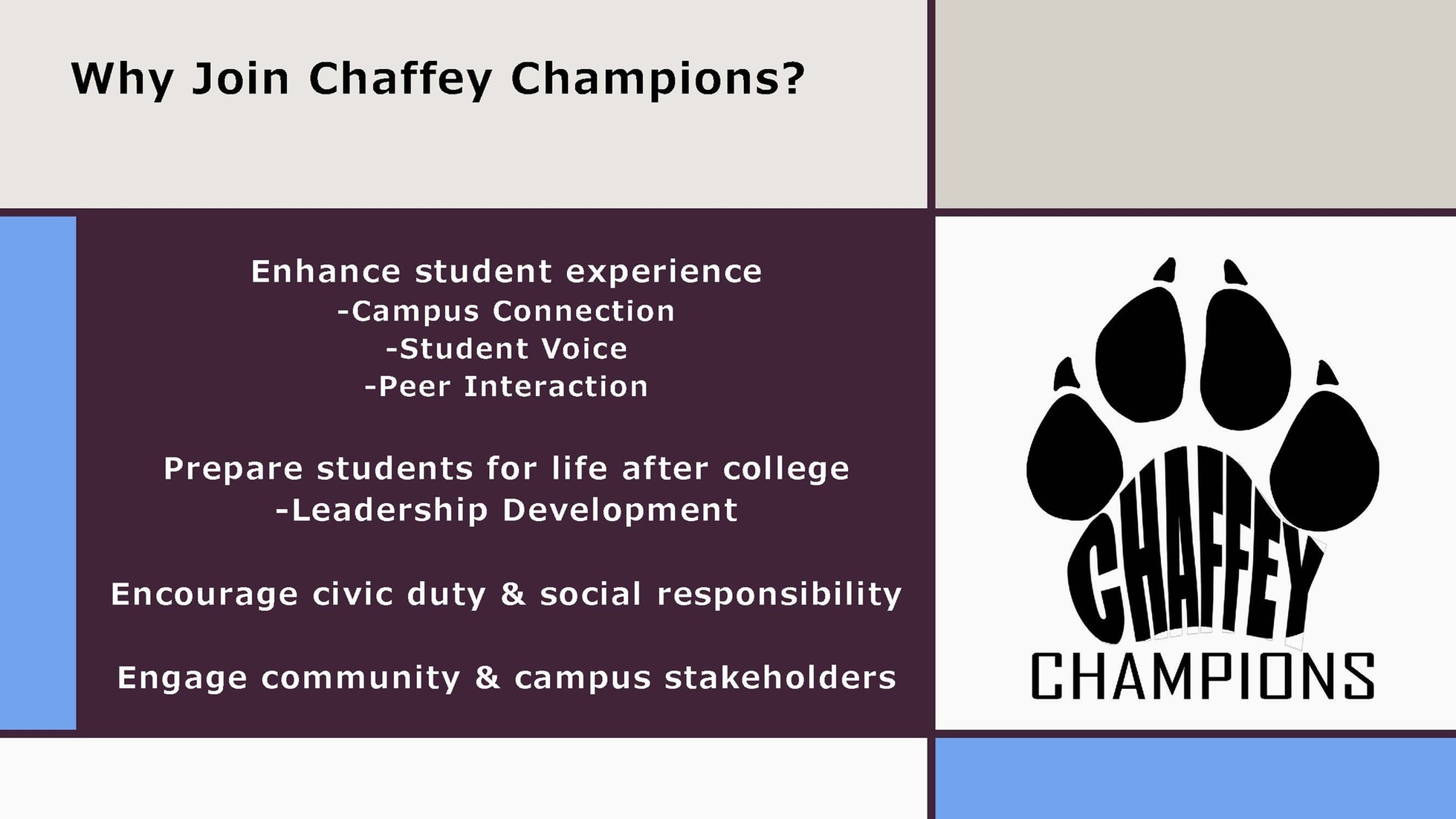 Why Join Chaffey Champions?
